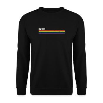 Regenbogen Streifen Pride Overlay - Unisex Pullover - Schwarz - Vorne - Alina (178cm) & Michal (187cm)