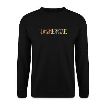 LIBERTY Namenskunst mit gestickten Blumen - Unisex Pullover - Schwarz - Vorne - Alina (178cm) & Michal (187cm)
