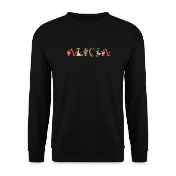 ALICJA Name mit Blumen geschmückt - Unisex Pullover - Schwarz - Vorne - Alina (178cm) & Michal (187cm)