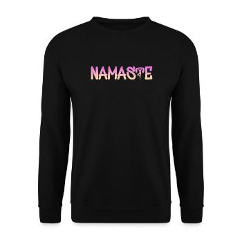 Namaste Gradient Schrift – Yoga Muster - Unisex Pullover - Schwarz - Vorne - Alina (178cm) & Michal (187cm)