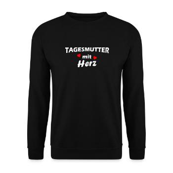 Tagesmutter mit Herz - weiß - Unisex Pullover - Schwarz - Vorne - Alina (178cm) & Michal (187cm)