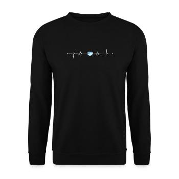Griechische Herzschlag-Flagge - Unisex Pullover - Schwarz - Vorne - Alina (178cm) & Michal (187cm)