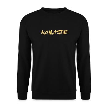 Yoga Namaste Gold Manuscript om Meditation Luxury - Unisex Sweatshirt - black - Front - Alina (178cm) & Michal (187cm)