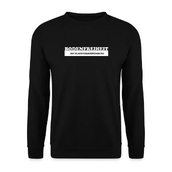 Bodenfreiheit ist Platzverschwendung – Lustiges Tu - Unisex Pullover - Schwarz - Vorne - Alina (178cm) & Michal (187cm)