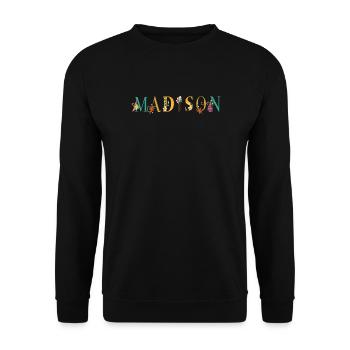 MADISON Namenskunst mit gestickten Blumen - Unisex Pullover - Schwarz - Vorne - Alina (178cm) & Michal (187cm)