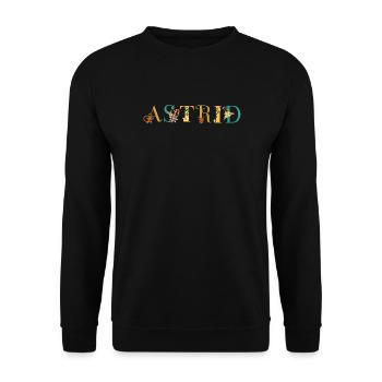 ASTRID Name Art With Flowers Embroidered - Unisex Sweatshirt - black - Front - Alina (178cm) & Michal (187cm)