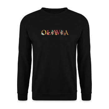 OLIWIA Name mit Blumen geschmückt - Unisex Pullover - Schwarz - Vorne - Alina (178cm) & Michal (187cm)