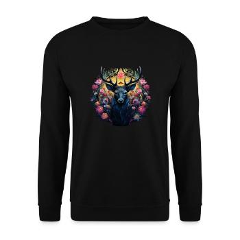 Deer Power Animal & Flowers, Festival du village de chemises traditionnelles - Sweat-shirt Unisexe - noir - Devant - Alina (178cm) & Michal (187cm)