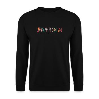 JAYDEN Name Art With Flowers Embroidered - Unisex Sweatshirt - black - Front - Alina (178cm) & Michal (187cm)