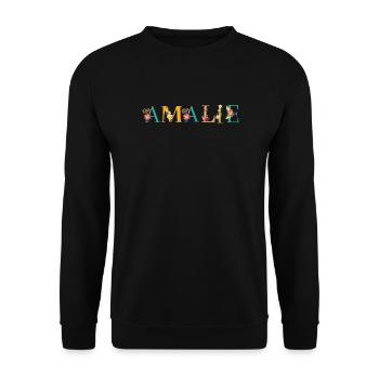 Nom AMALIE orné de fleurs - Sweat-shirt Unisexe - noir - Devant - Alina (178cm) & Michal (187cm)