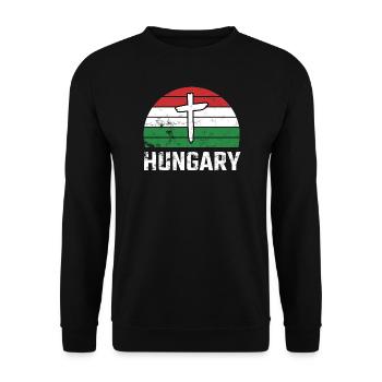 Ungarn Hungary Retro Sun Christlich Christ Ungarin - Unisex Pullover - Schwarz - Vorne - Alina (178cm) & Michal (187cm)