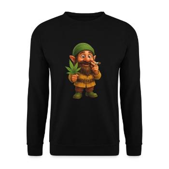 Knuffiger Kifferzwerg mit Hanfblatt - Unisex Pullover - Schwarz - Vorne - Alina (178cm) & Michal (187cm)
