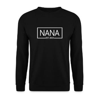 Nana Est. 2023, Grand-mère en devenir, Révélation de grossesse - Sweat-shirt Unisexe - noir - Devant - Alina (178cm) & Michal (187cm)