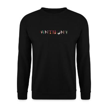ANTHONY Nom Art avec fleurs brodées - Sweat-shirt Unisexe - noir - Devant - Alina (178cm) & Michal (187cm)