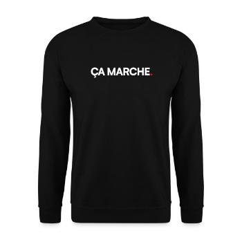 ES FUNKTIONIERT | Humor mit minimalem Ausdruck - Unisex Pullover - Schwarz - Vorne - Alina (178cm) & Michal (187cm)