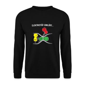 Elektrizität Erklärt - Elektroniker Männer Shirt - Unisex Pullover - Schwarz - Vorne - Alina (178cm) & Michal (187cm)