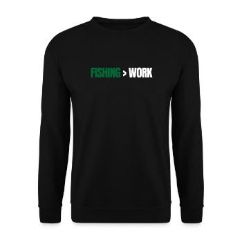 Fishing Greater Than Work – Angeln Design - Unisex Sweatshirt - black - Front - Alina (178cm) & Michal (187cm)