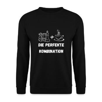 Schachspieler Schachverein Schach Kaffee Tee - Unisex Pullover - Schwarz - Vorne - Alina (178cm) & Michal (187cm)