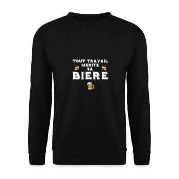 Jeder Job verdient sein Bier - Humor - Unisex Pullover - Schwarz - Vorne - Alina (178cm) & Michal (187cm)