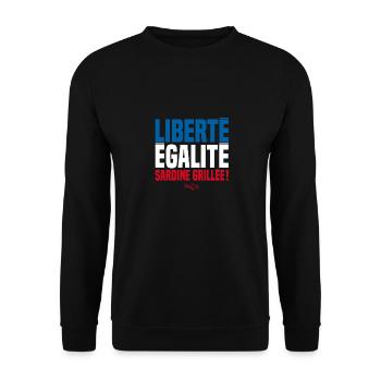 LIBERTY EQUALITY GEGRILLTE SARDINEN! - Unisex Pullover - Schwarz - Vorne - Alina (178cm) & Michal (187cm)