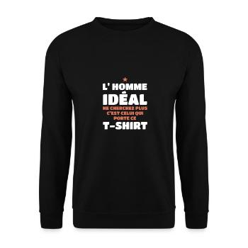 Der ideale Mann, suchen Sie nicht weiter, bin ich - Unisex Pullover - Schwarz - Vorne - Alina (178cm) & Michal (187cm)