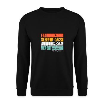 Essen, schlafen, rudern, wiederholen. Für ein Rudergerät - Unisex Pullover - Schwarz - Vorne - Alina (178cm) & Michal (187cm)
