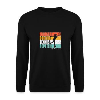 Essen, schlafen, Tennis spielen, wiederholen. Tennis-Fans - Unisex Pullover - Schwarz - Vorne - Alina (178cm) & Michal (187cm)