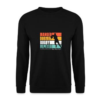 Manger Dormir Rugby Repeter. Pour les fans rugby - Sweat-shirt Unisexe - noir - Devant - Alina (178cm) & Michal (187cm)