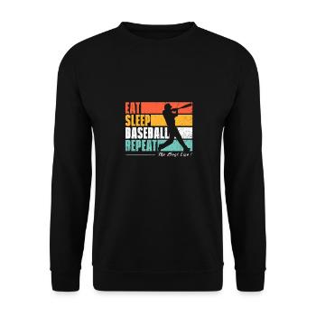 Eat Sleep Baseball Wiederholung. US-Sportfans - Unisex Pullover - Schwarz - Vorne - Alina (178cm) & Michal (187cm)