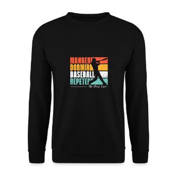 Essen, schlafen, Baseball, wiederholen. US-Sportfans - Unisex Pullover - Schwarz - Vorne - Alina (178cm) & Michal (187cm)