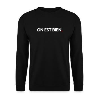 ON EST BIEN | Expression humour minimaliste - Sweat-shirt Unisexe - noir - Devant - Alina (178cm) & Michal (187cm)