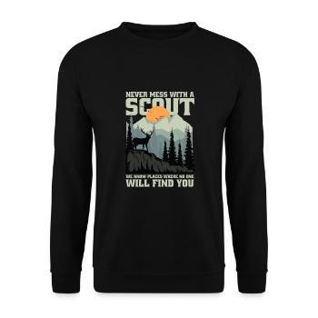 Leg Dich Niemals Mit Einem Scout An - Unisex Pullover - Schwarz - Vorne - Alina (178cm) & Michal (187cm)