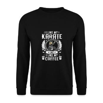 Ich mag mein Karate wie ich mein Coffee Black mag - Unisex Pullover - Schwarz - Vorne - Alina (178cm) & Michal (187cm)