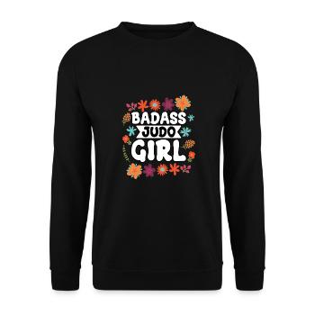 Badass Judo Mädchen - Unisex Pullover - Schwarz - Vorne - Alina (178cm) & Michal (187cm)