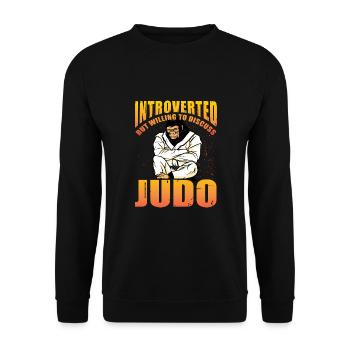 Introvertiert, aber bereit, über Judo zu diskutieren - Unisex Pullover - Schwarz - Vorne - Alina (178cm) & Michal (187cm)