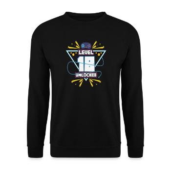 Level Up Gamer Zocker Gaming 18er Nerd Geschenk - Unisex Pullover - Schwarz - Vorne - Alina (178cm) & Michal (187cm)