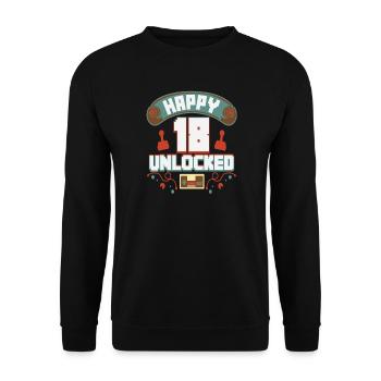 Level Up Gamer Zocker Gaming 18er Retro Geschenk - Unisex Pullover - Schwarz - Vorne - Alina (178cm) & Michal (187cm)