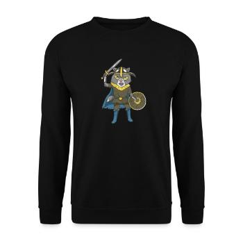 Wikinger Katze Krieger Vallhala Kinder Geschenke - Unisex Pullover - Schwarz - Vorne - Alina (178cm) & Michal (187cm)