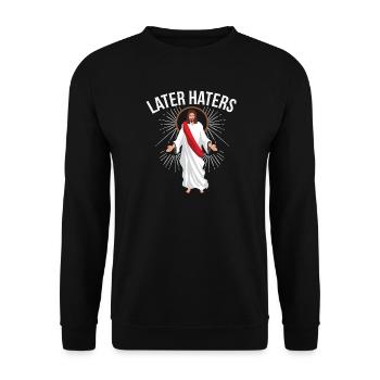 Lustige Witzige Jesus Christen Sprüche Geschenk - Unisex Pullover - Schwarz - Vorne - Alina (178cm) & Michal (187cm)