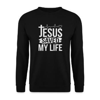 Jesus Christen Sprüche Leben Gerettet Geschenk - Unisex Pullover - Schwarz - Vorne - Alina (178cm) & Michal (187cm)