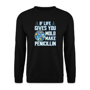 Biologie Spruch Lehrer Student Penicillin Geschenk - Unisex Pullover - Schwarz - Vorne - Alina (178cm) & Michal (187cm)