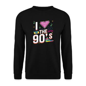 I Love 90s 90s Motto Party Outfit Gift - Sweat-shirt Unisexe - noir - Devant - Alina (178cm) & Michal (187cm)