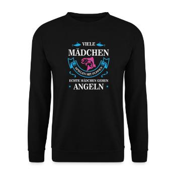Lustige Sprüche Anglerin Angeln Fischerin Geschenk - Unisex Pullover - Schwarz - Vorne - Alina (178cm) & Michal (187cm)