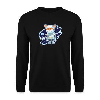 Katzen Astronaut Weltall Sterne Geschenk - Unisex Pullover - Schwarz - Vorne - Alina (178cm) & Michal (187cm)