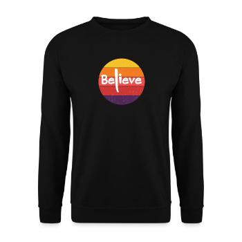 Believe with long L and retro Sunset Believer - Unisex Sweatshirt - black - Front - Alina (178cm) & Michal (187cm)