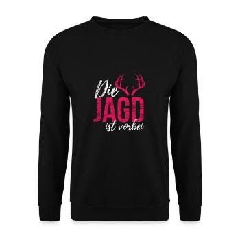 Die Jagd ist vorbei Hochzeit Braut JGA heiraten - Unisex Pullover - Schwarz - Vorne - Alina (178cm) & Michal (187cm)