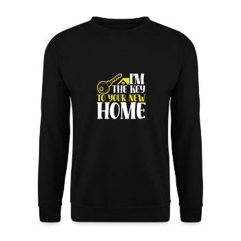 Ich bin der Schlüssel zu Ihrem neuen Zuhause - Unisex Pullover - Schwarz - Vorne - Alina (178cm) & Michal (187cm)