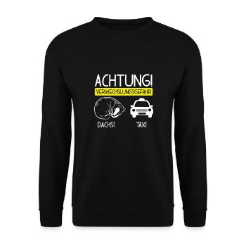 Attention Dachsi and taxi - Unisex Sweatshirt - black - Front - Alina (178cm) & Michal (187cm)