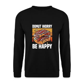 Donut sorge Sei Glücklich - Unisex Pullover - Schwarz - Vorne - Alina (178cm) & Michal (187cm)