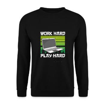 Gamer Arbeiten Hart, Spielen Hart - Unisex Pullover - Schwarz - Vorne - Alina (178cm) & Michal (187cm)